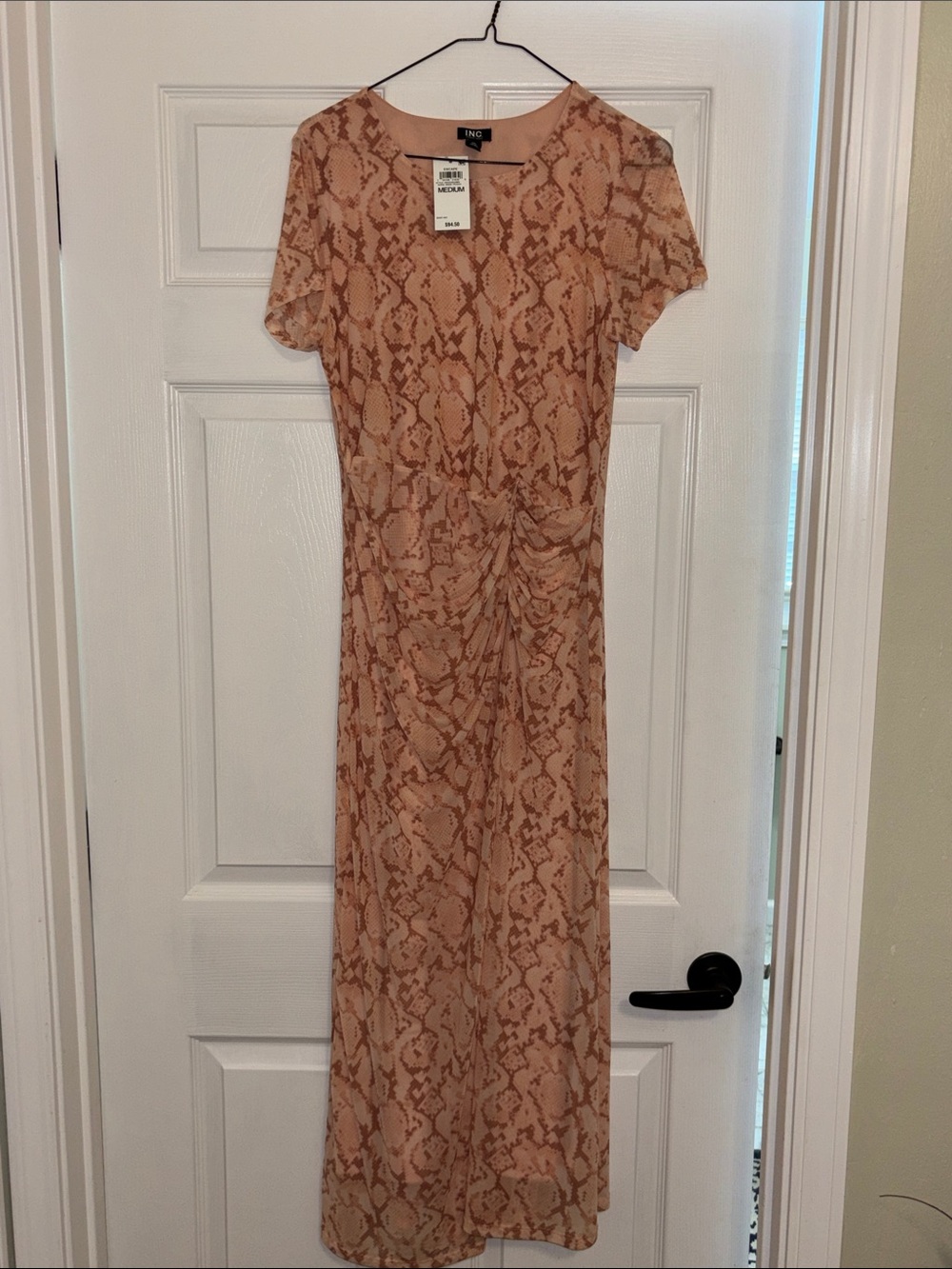 INC International Concepts Peach Snake-Print Short-Sleeve Maxi Dress